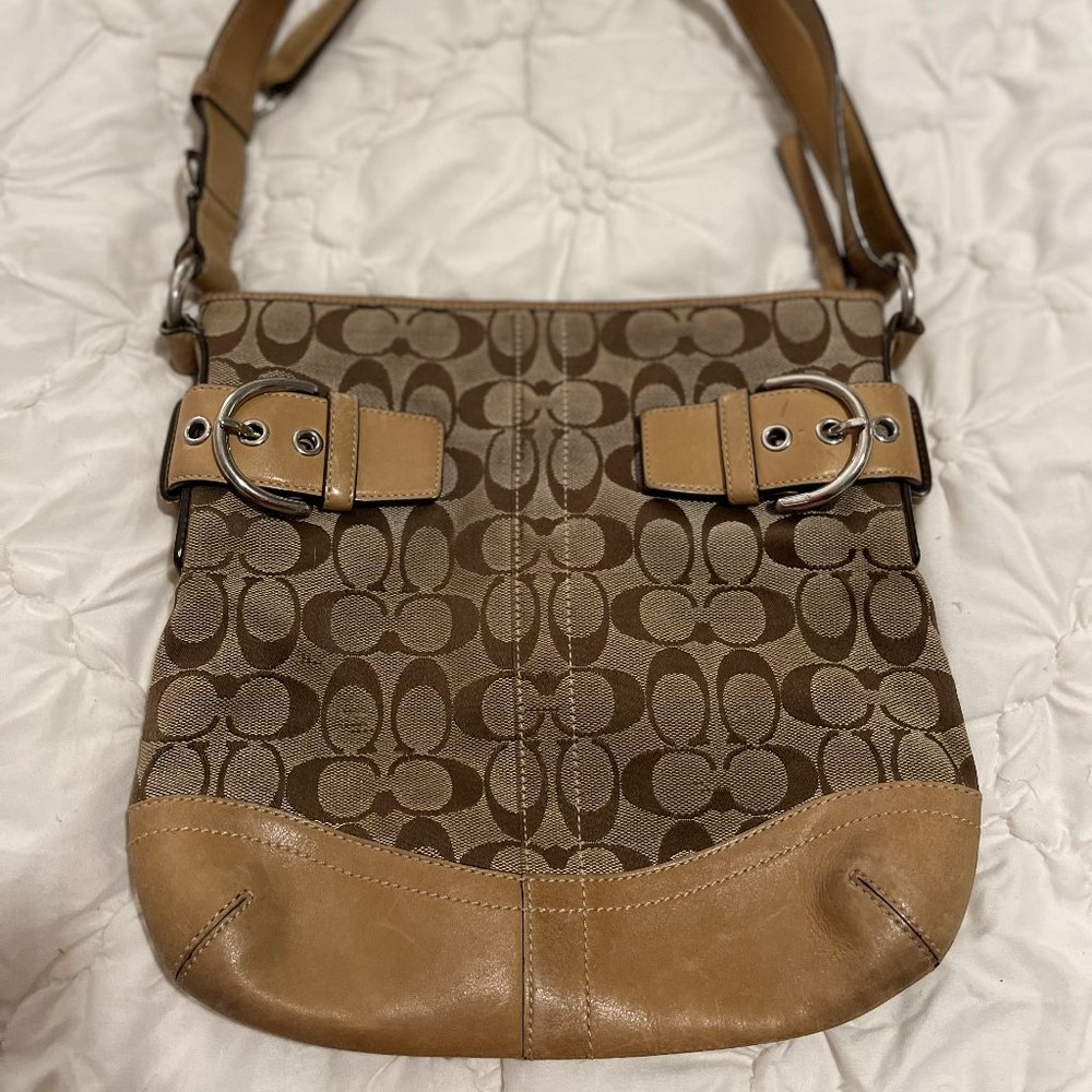 Authentic Coach Signature Brown Canvas Crossbody Bag